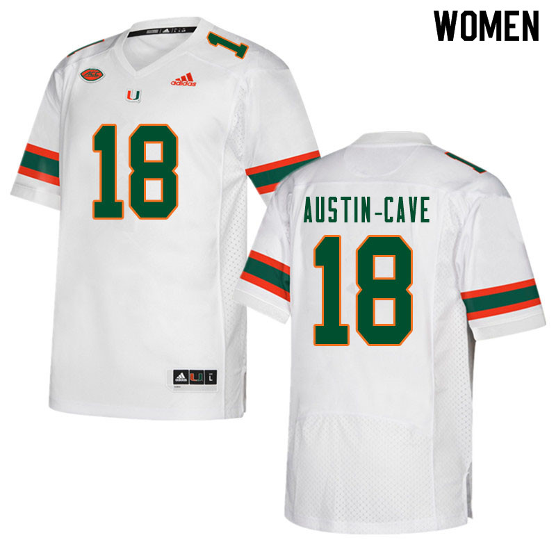Women #18 Tirek Austin-Cave Miami Hurricanes College Football Jerseys Sale-White - Click Image to Close
